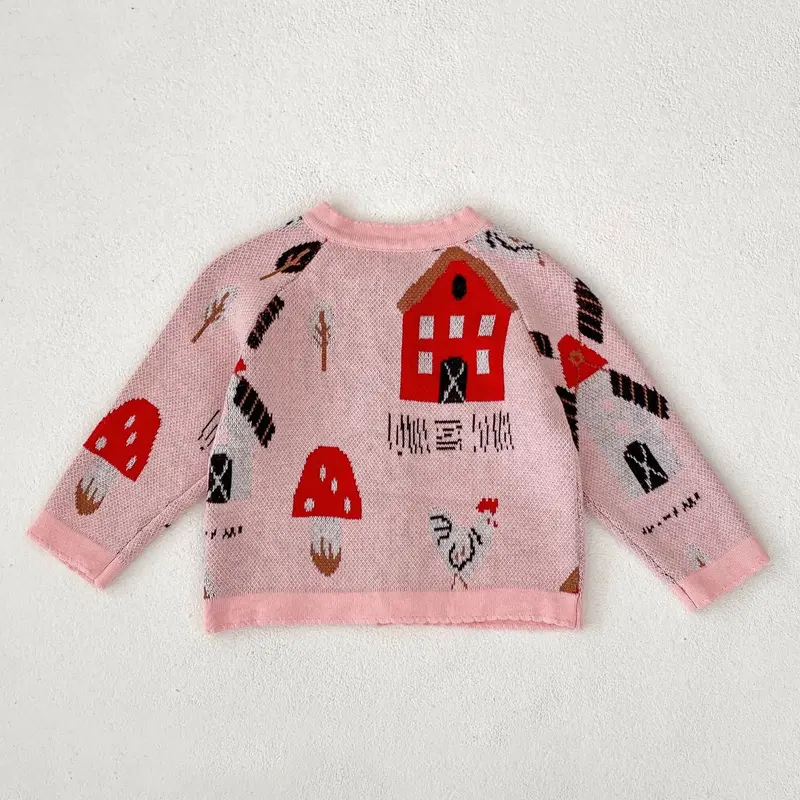 New autumn baby clothing, 0-3 year old female baby, windmill jacquard knitted sweater jacket