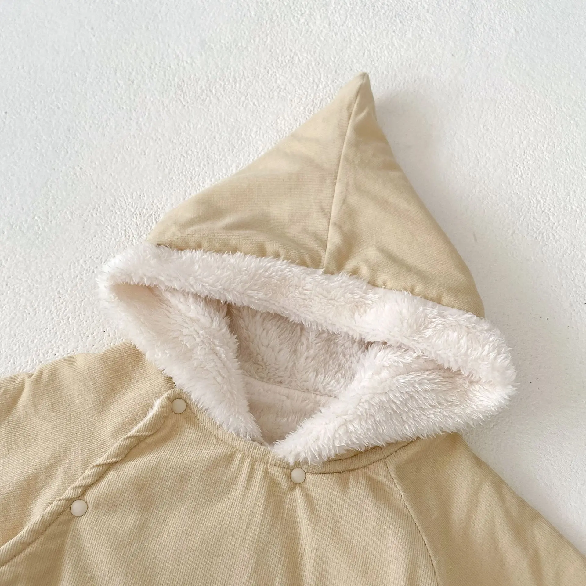 Instagram Winter Infant Fashion Versatile Men's and Women's Baby Corduroy Hooded Top+Solid Color Butt pants 2-piece Set