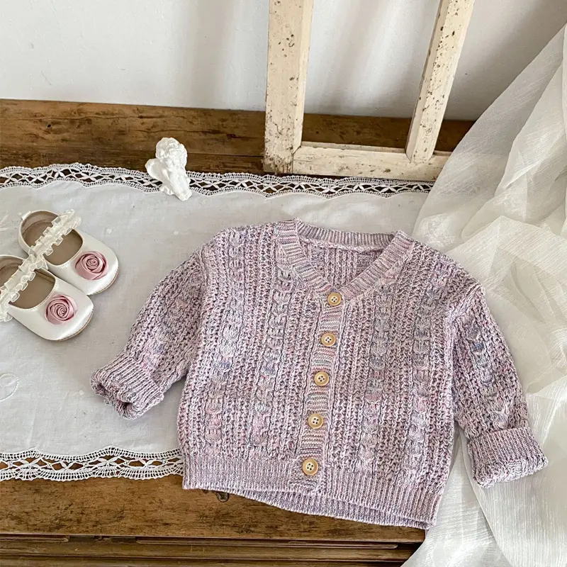 New autumn baby clothing, 0-3 year old girls, casual jacket with cotton thread knitted sweater cardigan on top