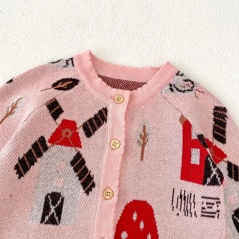 New autumn baby clothing, 0-3 year old female baby, windmill jacquard knitted sweater jacket