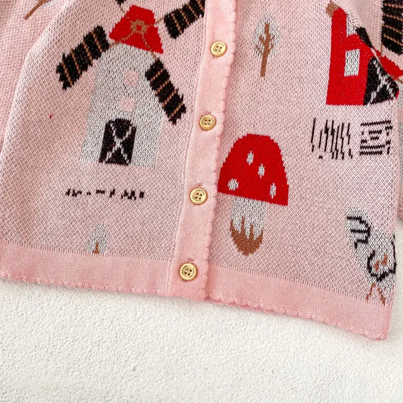 New autumn baby clothing, 0-3 year old female baby, windmill jacquard knitted sweater jacket