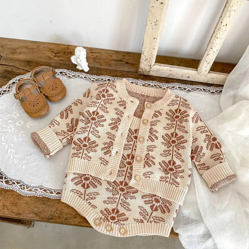 New autumn baby clothing, 0-3 year old female baby, small flower jacquard knitted sweater jacket