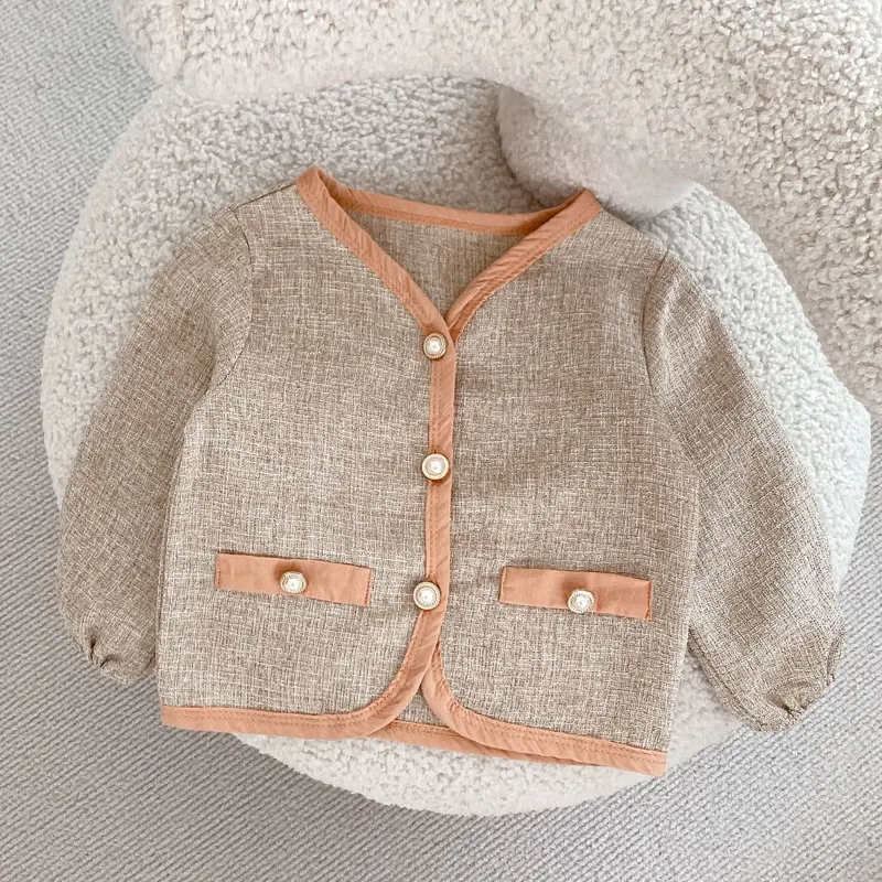 Autumn baby clothing, 0-3 year old girl baby retro small fragrance style set cardigan top+baggy pants