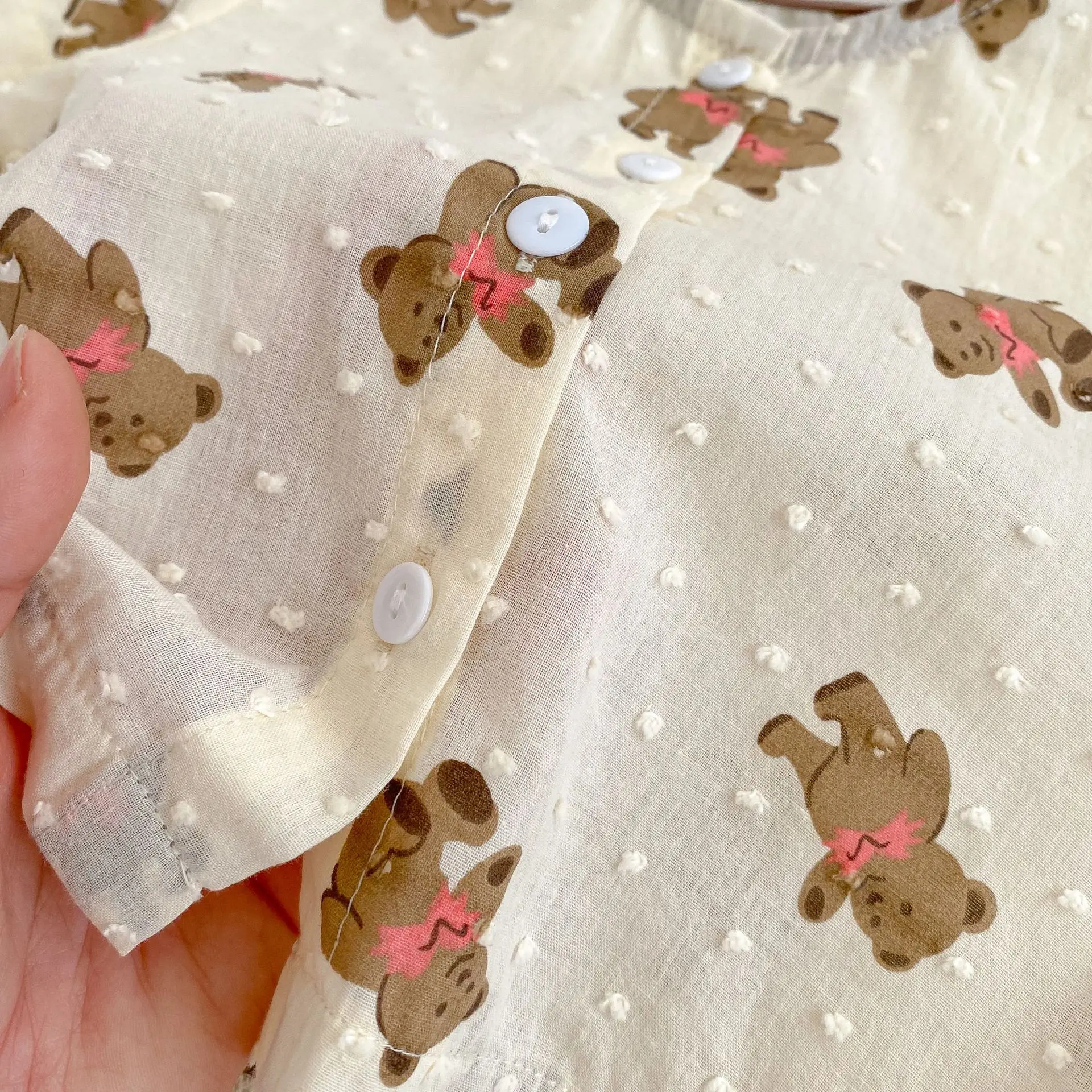 Instagram Summer New 0-3 Year Old Boys and Girls Fashion Versatile Set Infant Bear Printed Scissor Craft Top+2-piece Flat Corner