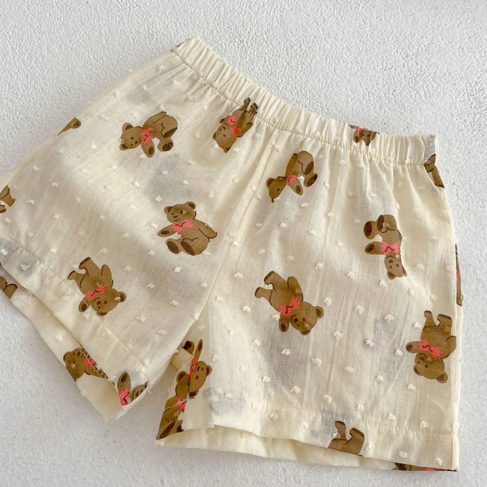 Instagram Summer New 0-3 Year Old Boys and Girls Fashion Versatile Set Infant Bear Printed Scissor Craft Top+2-piece Flat Corner