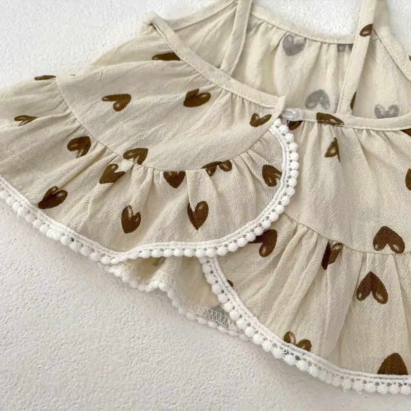 Summer new baby clothing, cute heart-shaped suspender top and bread pants 2-piece set for 0-3 year old girls