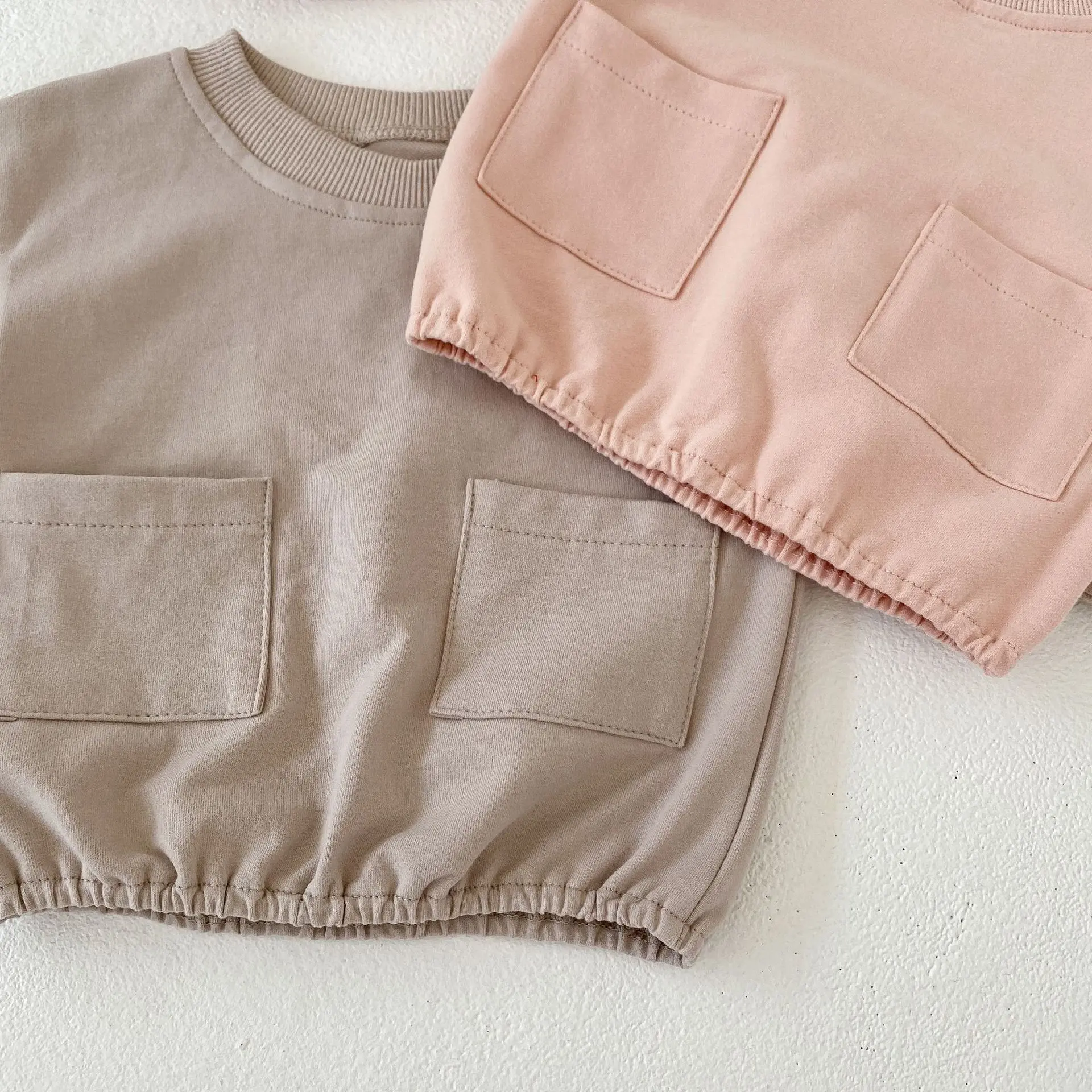 Autumn New Infant Fashion Versatile Set for Men and Women Baby Set with Large Pocket Round Neck Long sleeved Sweater and Triangl