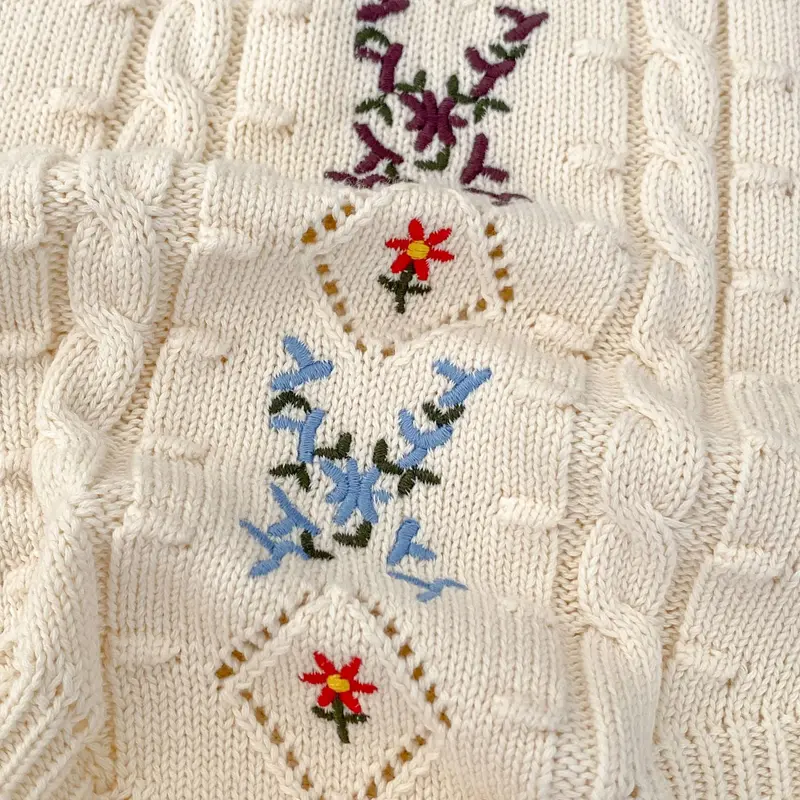 New autumn baby clothing, 0-3 year old female baby, knitted sweater embroidered jumpsuit, crawling suit