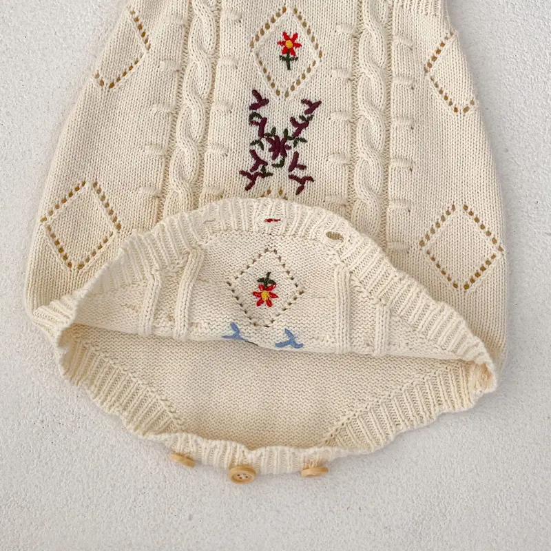 New autumn baby clothing, 0-3 year old female baby, knitted sweater embroidered jumpsuit, crawling suit