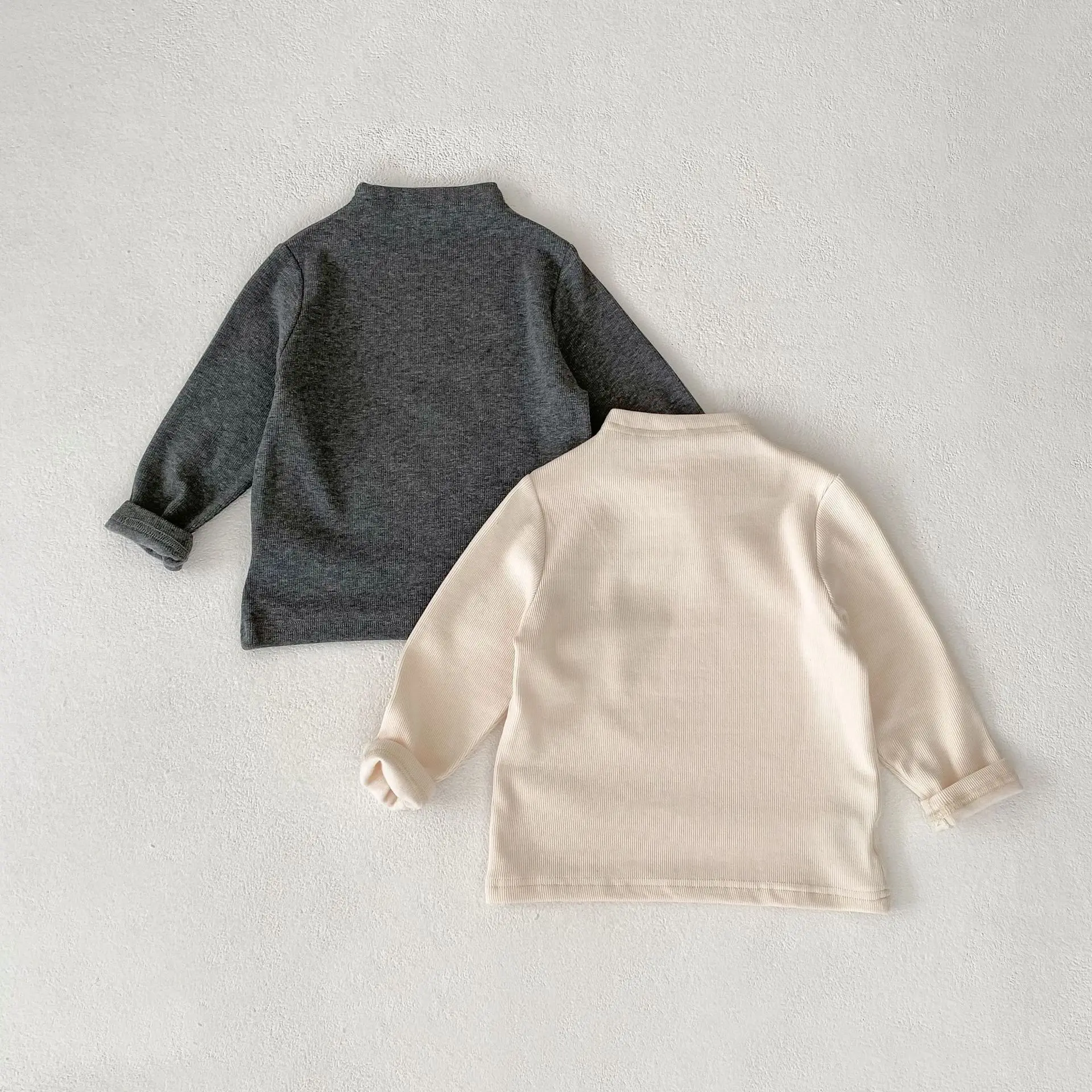 New autumn baby clothing for 0-3 years old, half high neck long sleeved tops for boys and girls, solid color versatile T-shirts
