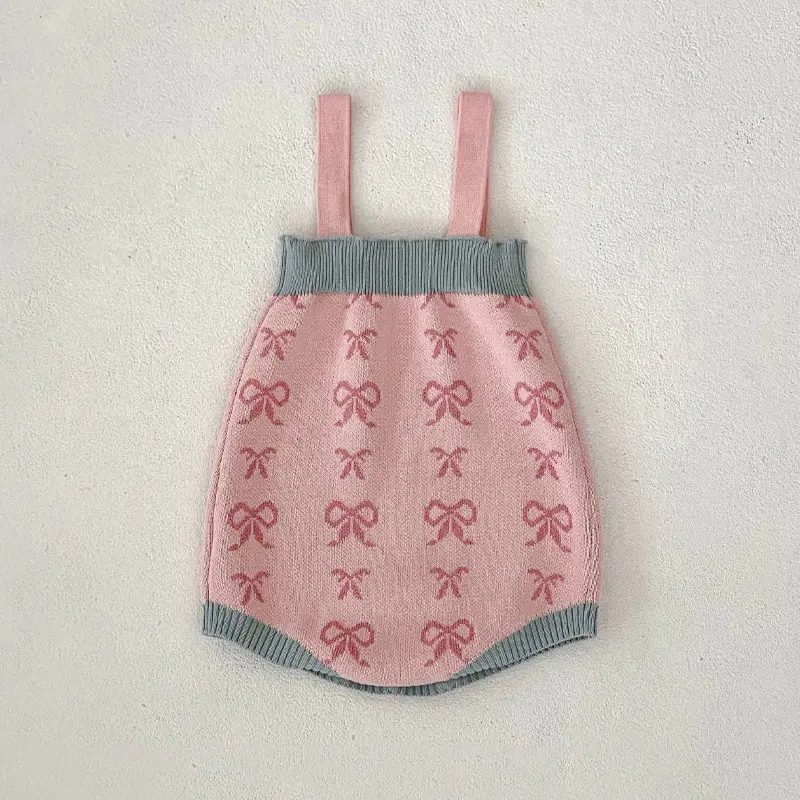 Autumn new baby clothing, 0-3 year old female baby shell collar bow tie knit long sleeved sweater jumpsuit