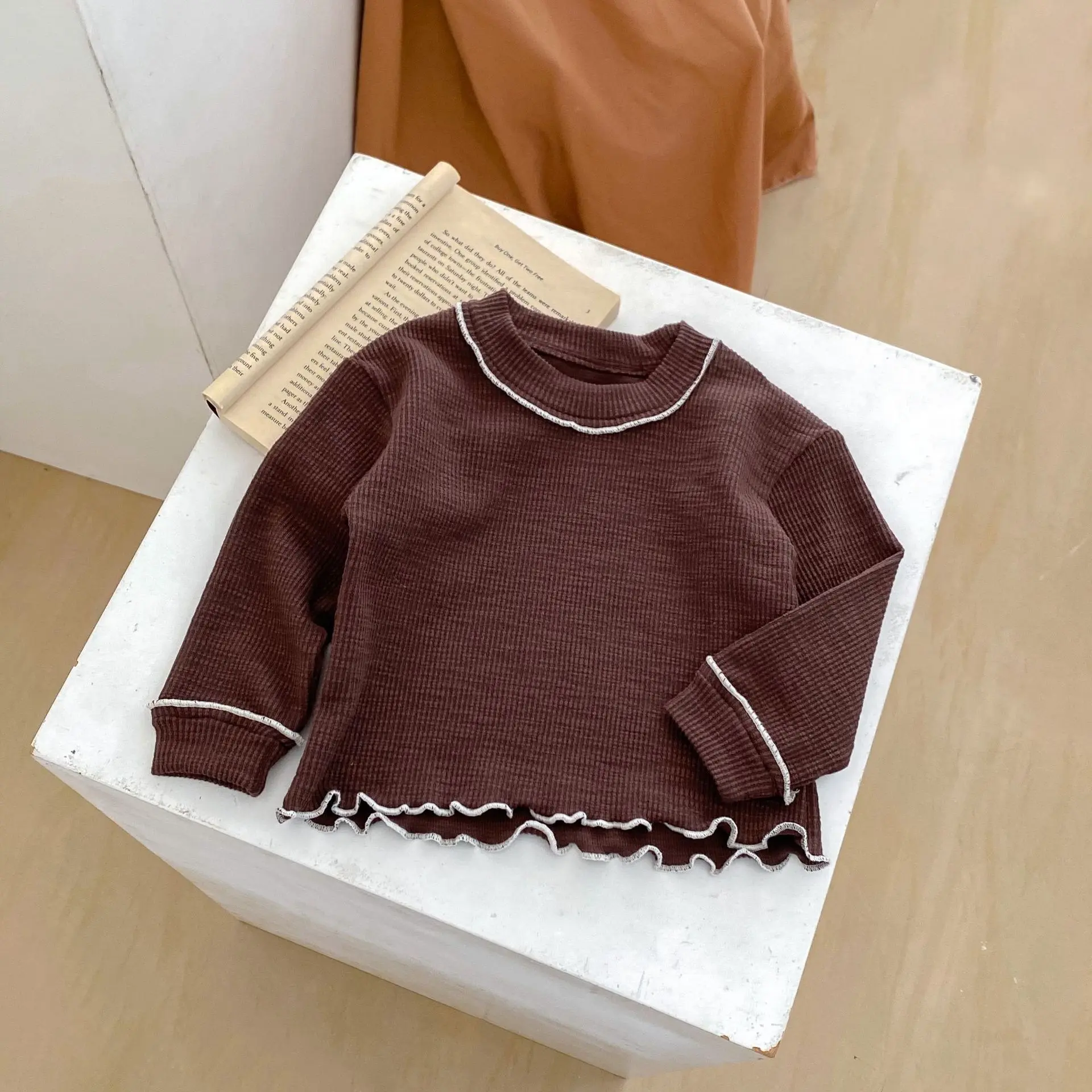 Instagram Spring and Autumn New Fashion Versatile Season Baby Boys and Girls Colored Wooden Ear Lock Top+Triangle Pants 2-piece