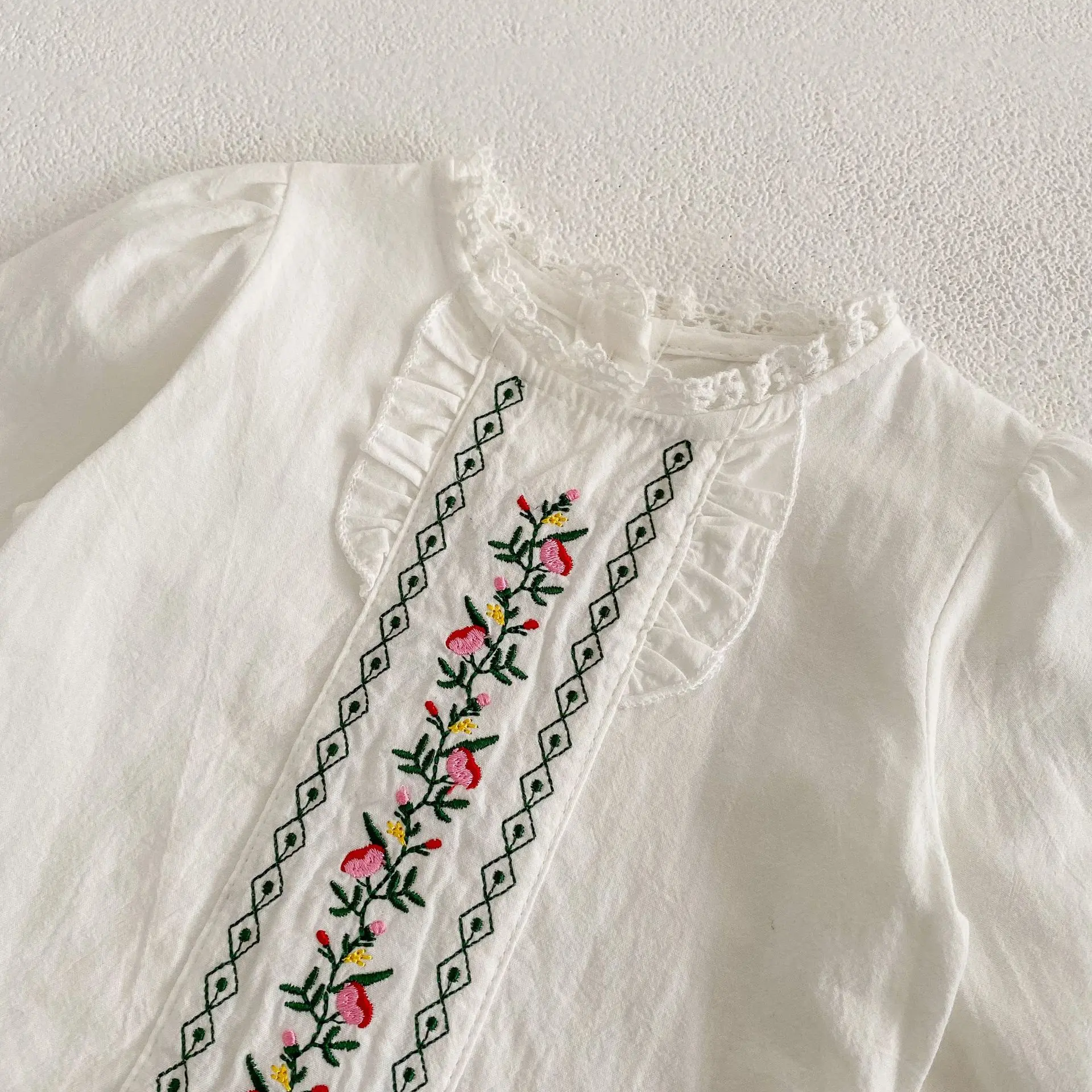 Instagram Spring/Summer New Infant and Child Embroidered Lace Cardigan Women's Baby Top+Printed Backband Pants 2-piece Set