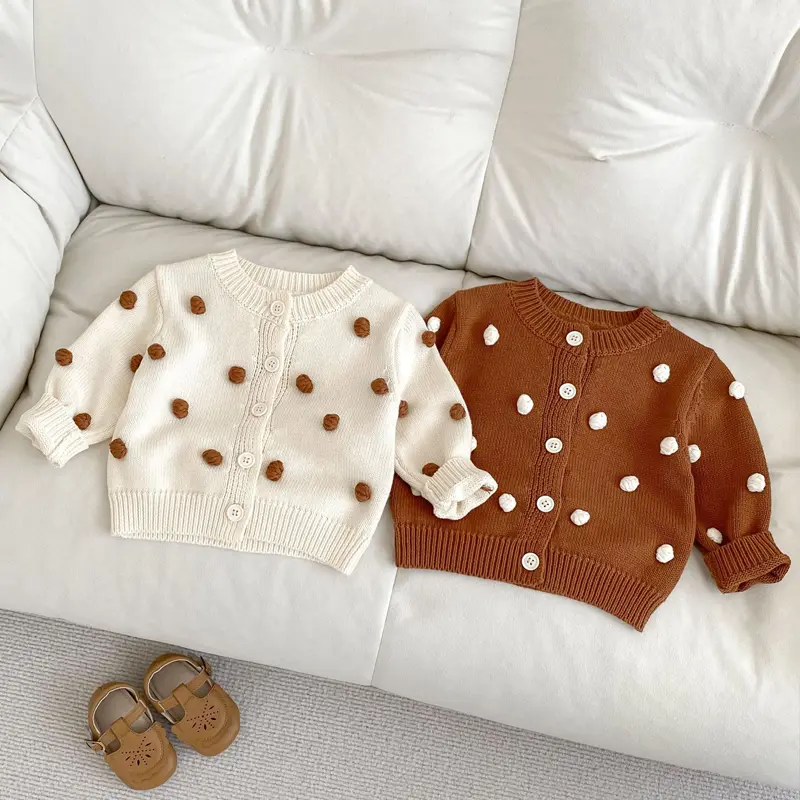 Spring and Autumn New Baby Clothing, 0-3 Year Old Female Baby, Handmade Ball Knitted Cardigan Sweater Coat