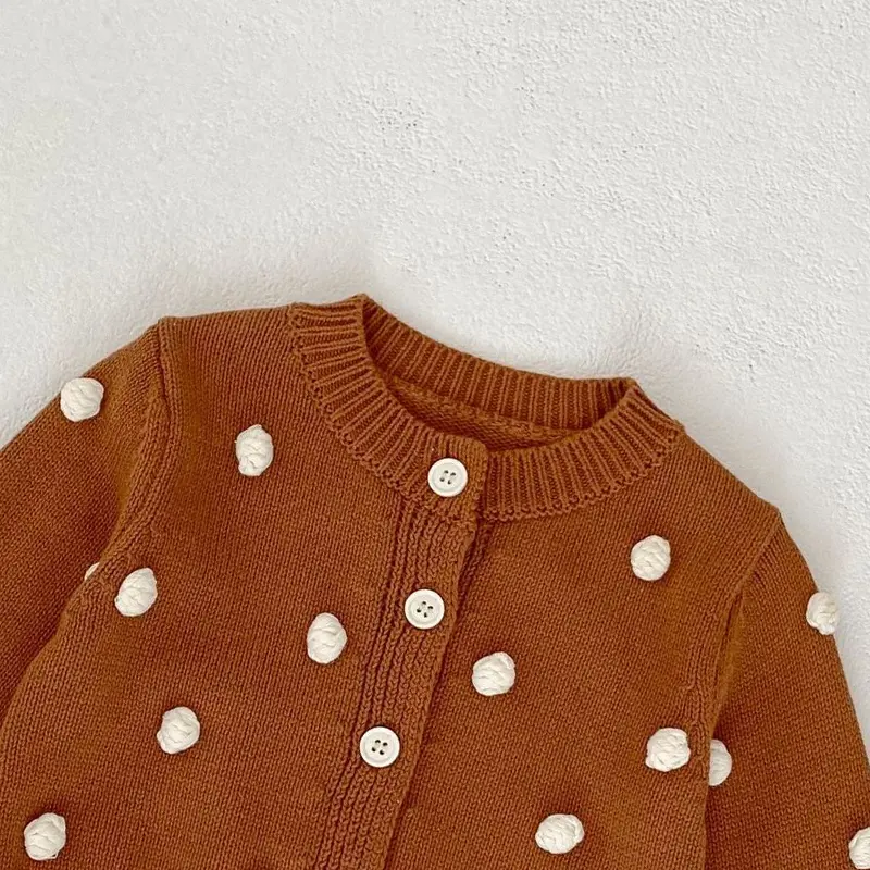 Spring and Autumn New Baby Clothing, 0-3 Year Old Female Baby, Handmade Ball Knitted Cardigan Sweater Coat