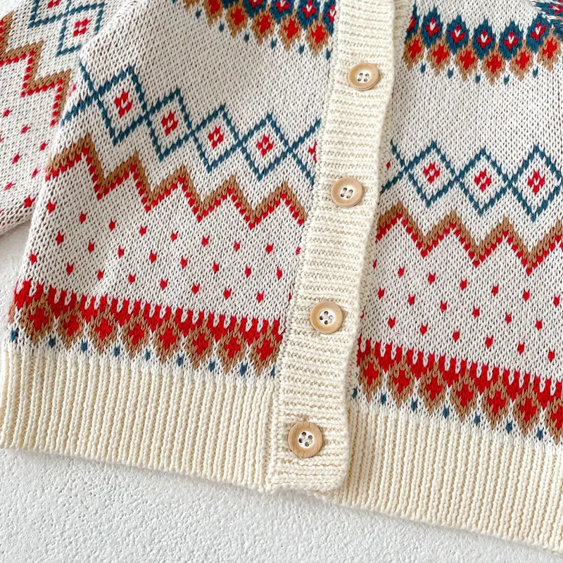 Autumn new baby clothing, 0.3 year old female baby jacquard knitted long sleeved sweater jacket