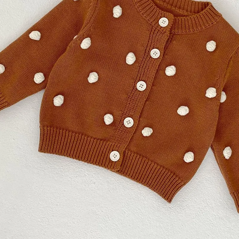 Spring and Autumn New Baby Clothing, 0-3 Year Old Female Baby, Handmade Ball Knitted Cardigan Sweater Coat