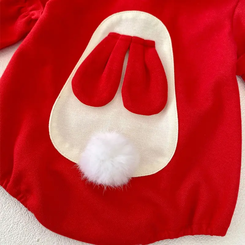 Autumn new baby clothing, 0-3 year old female baby, lapel back bunny cute personality triangle climbing suit