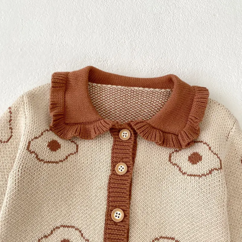 New autumn baby clothing, 0-3 year old female baby, jacquard long sleeved knitted sweater jacket