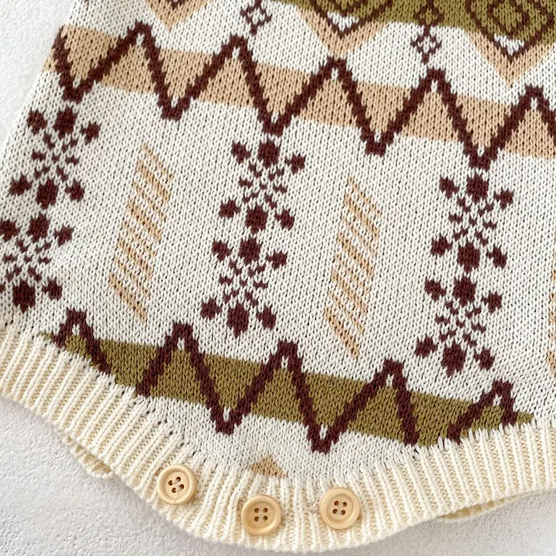 New autumn baby clothing, 0-3 year old female baby, serrated jacquard knitted sweater jumpsuit, crawling suit