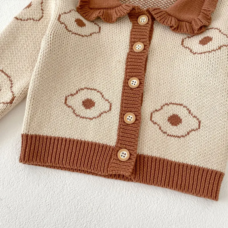 New autumn baby clothing, 0-3 year old female baby, jacquard long sleeved knitted sweater jacket