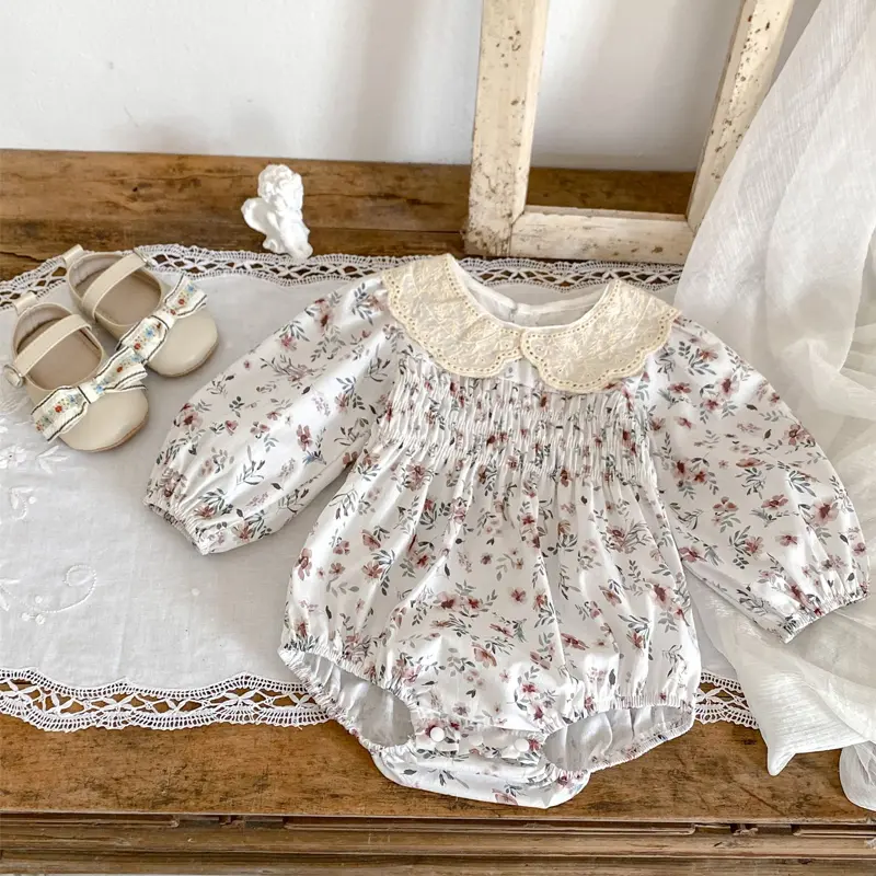 Autumn new baby clothing, 0-2 year old female baby, crawling clothes, waist cinching long sleeved printed bag, flatbed clothes