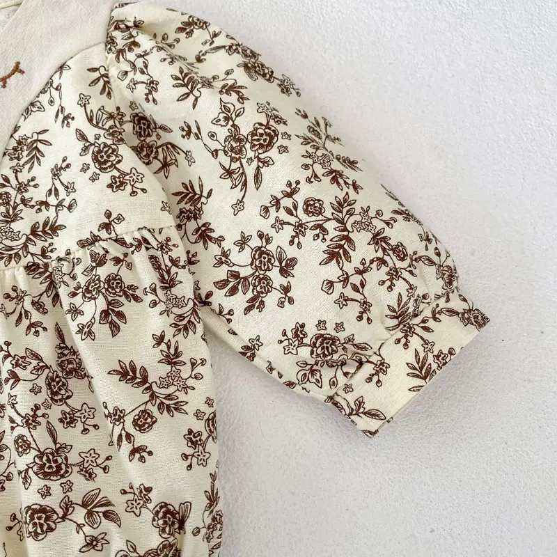 New autumn baby clothing, 0-2 year old female baby, printed patchwork jumpsuit, triangle jumpsuit, crawling suit