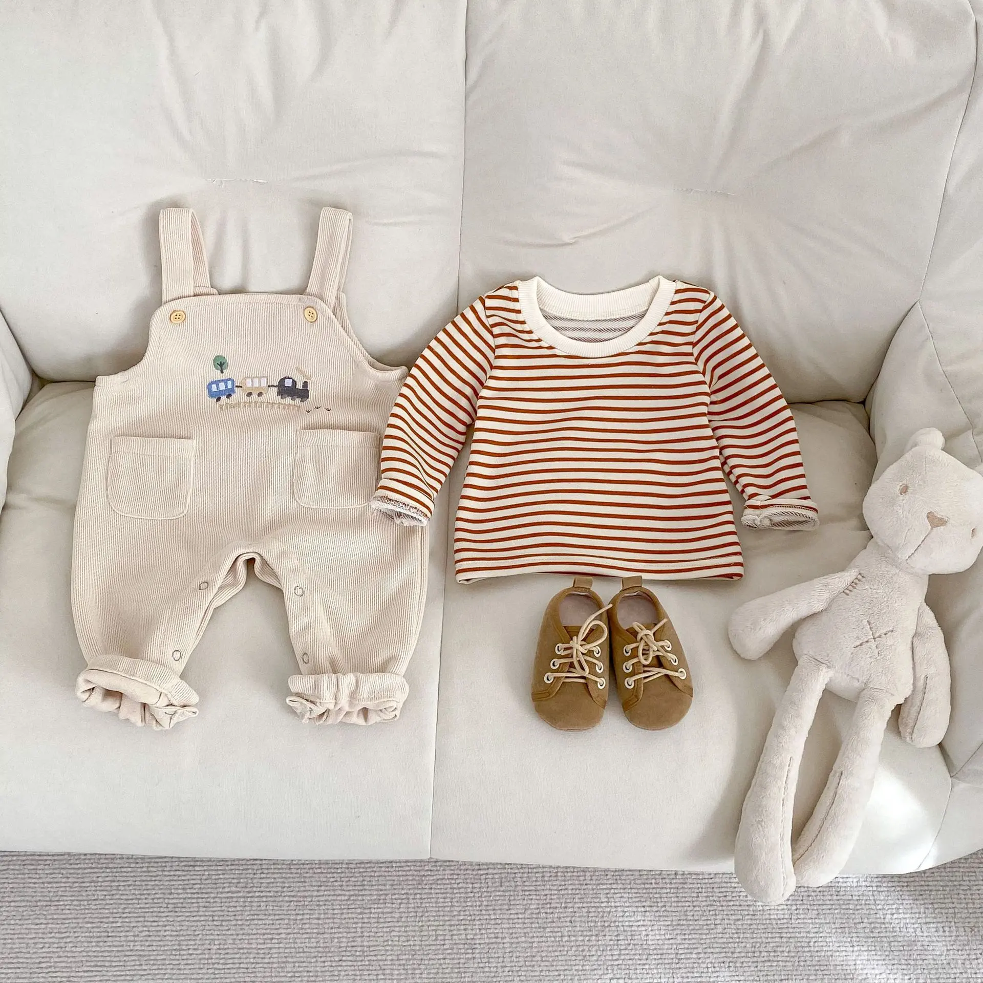 Spring and autumn new baby clothes for 0-3 years old, baby embroidered jumpsuit, striped top, you can choose from single items