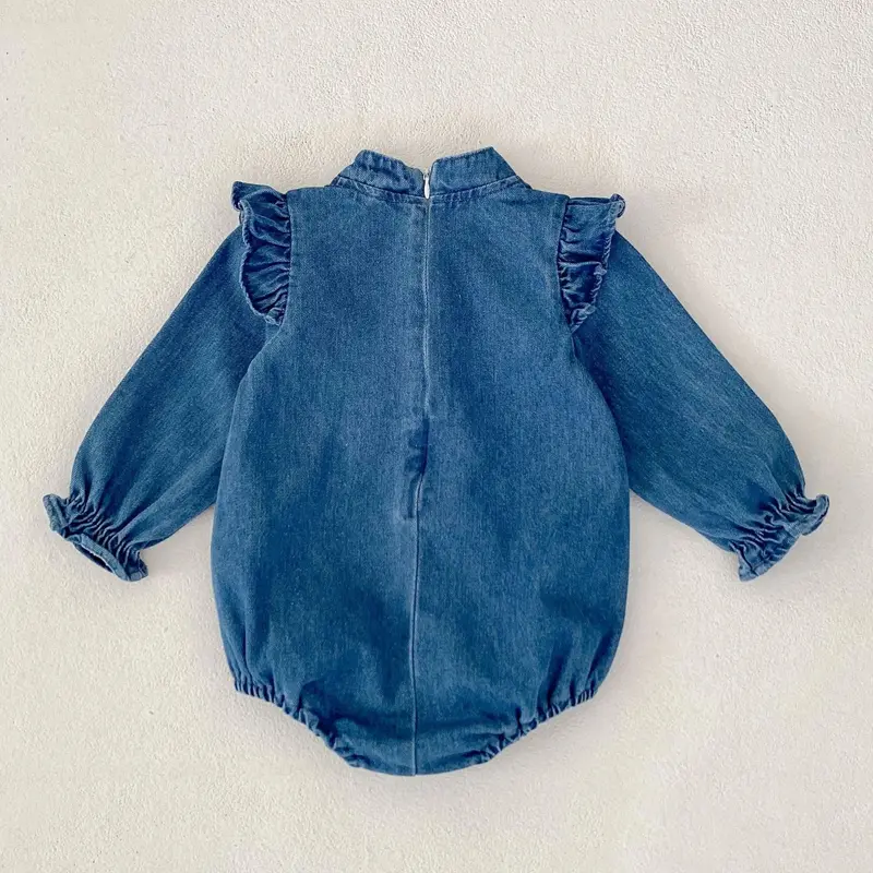 New autumn baby clothing, 0-3 year old female baby, denim cheongsam jumpsuit, crawling suit