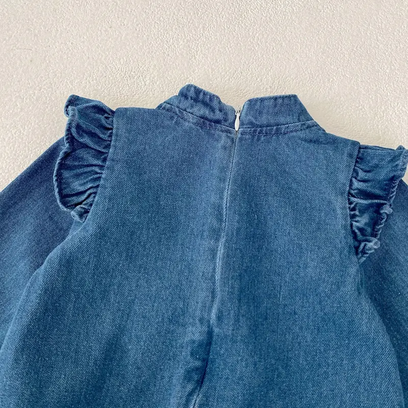 New autumn baby clothing, 0-3 year old female baby, denim cheongsam jumpsuit, crawling suit