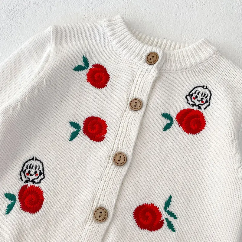 Autumn new baby clothing, 0-3 year old girl baby rose embroidered top+pleated skirt 2-piece set knitted sweater