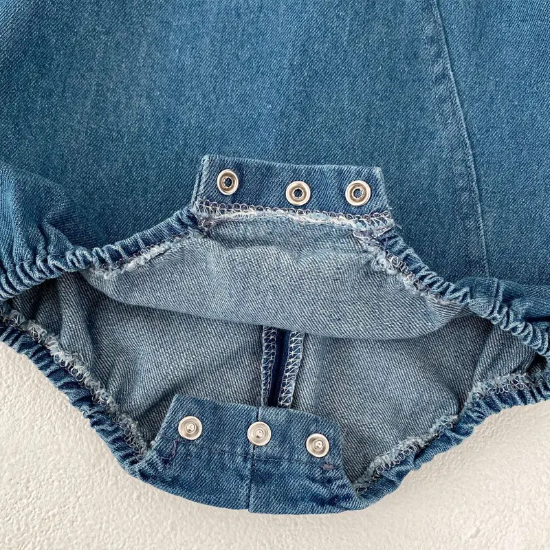 New autumn baby clothing, 0-3 year old female baby, denim cheongsam jumpsuit, crawling suit