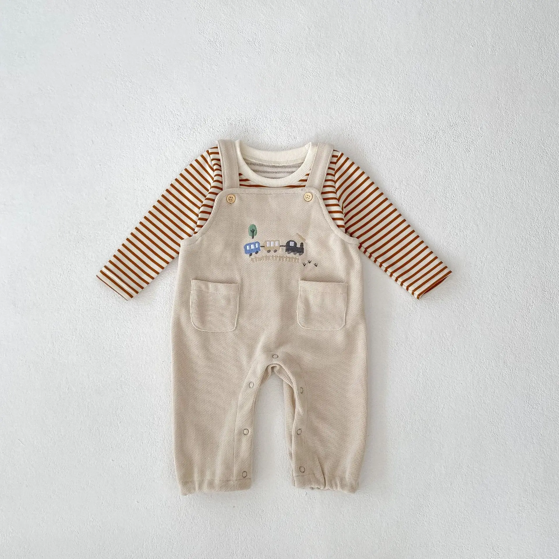 Spring and autumn new baby clothes for 0-3 years old, baby embroidered jumpsuit, striped top, you can choose from single items