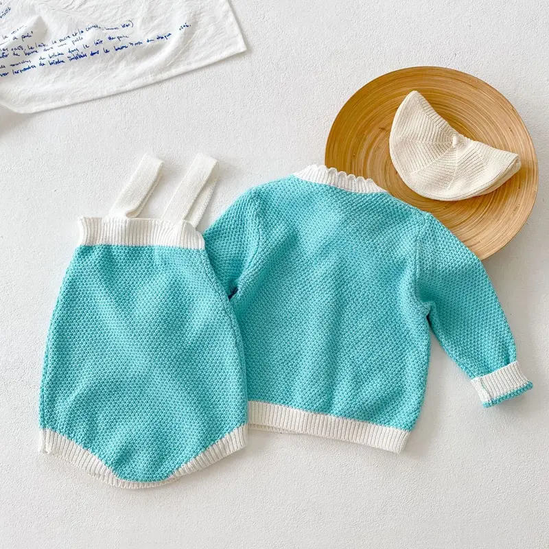 Autumn New Baby Clothing, 0-3 Girl Baby Embroidered Knitted Backband Sweatshirt Jumpsuit