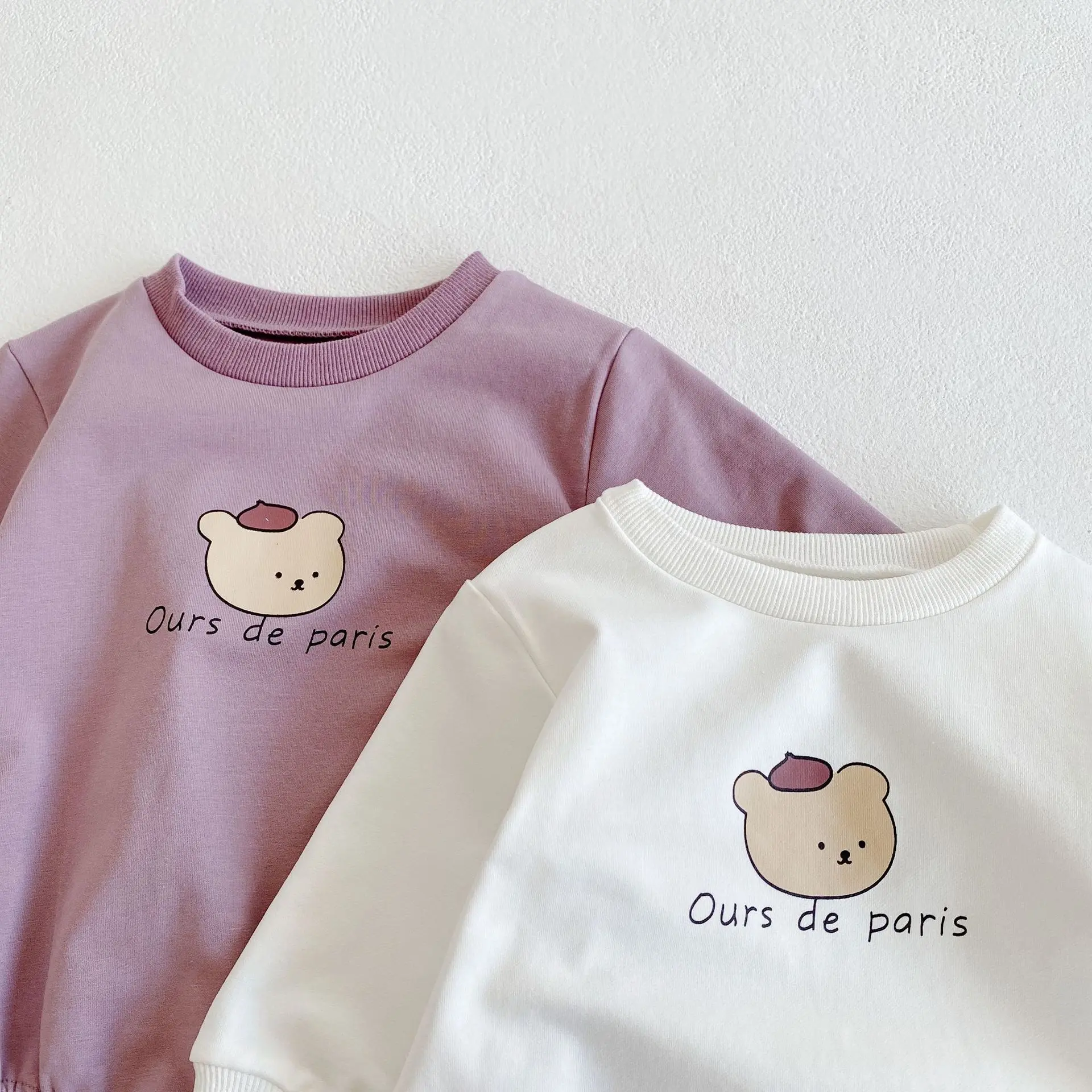 Spring and Autumn New Women's Fashion Versatile Long sleeved Triangle Sweetheart for Infants 0-3 Years Old Baby Bear Head Printe
