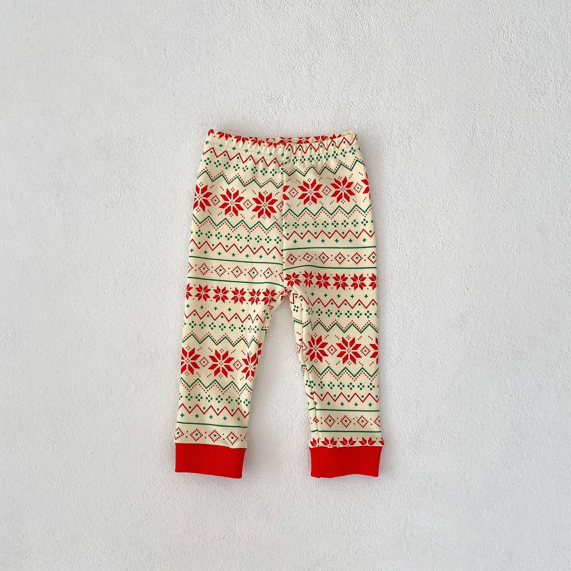 Autumn outfit new baby, children, boys and girls classic Christmas red green snowflake printed home clothing 2-piece set