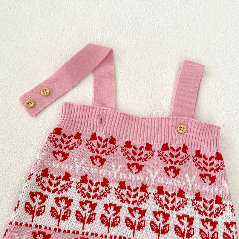 New autumn baby clothing, 0-3 year old female baby, flower jacquard knitted sweater jumpsuit, crawling suit