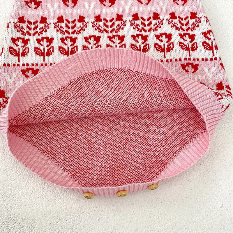 New autumn baby clothing, 0-3 year old female baby, flower jacquard knitted sweater jumpsuit, crawling suit