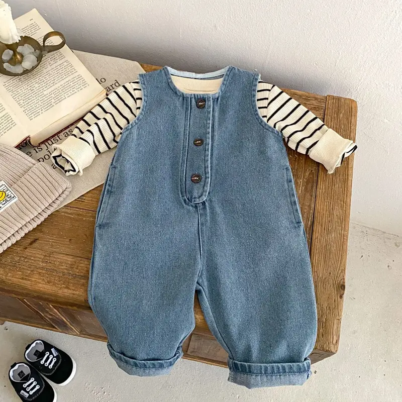 Spring and Autumn New Baby Clothing, 0-3 Year Old Boys and Girls, Fashionable and Versatile Cowboy Tank Top, Long Crawler