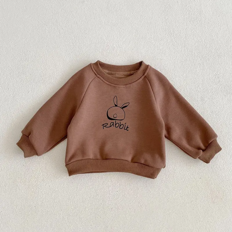 New winter baby clothing, 0-3 year old girls, rabbit print set with plush and thickened top+large PP pants 2-piece set