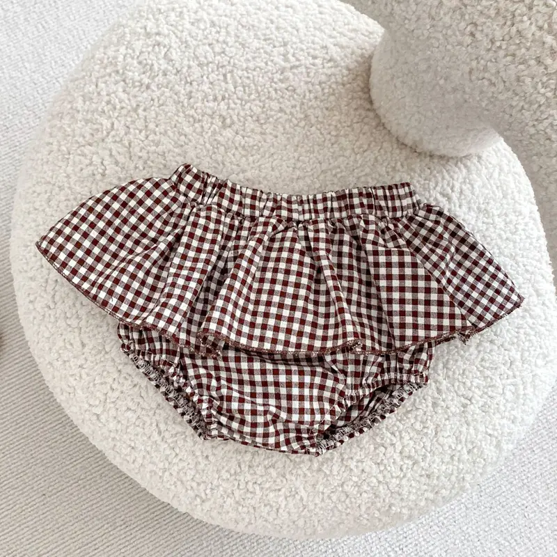 Autumn new baby clothing, 0-5 year old female baby, doll collar embroidered checkered top+skirt skirt wrapped pants 2-piece set