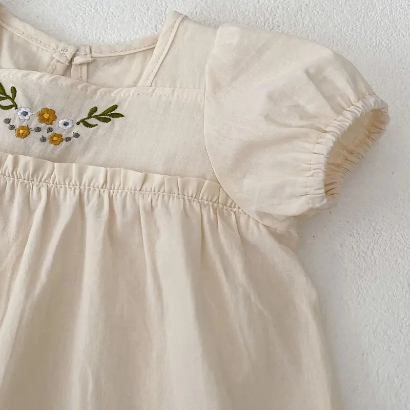 New summer baby clothing, cute strapless embroidered bubble short sleeved top and pants set for 0-3 year old baby girls