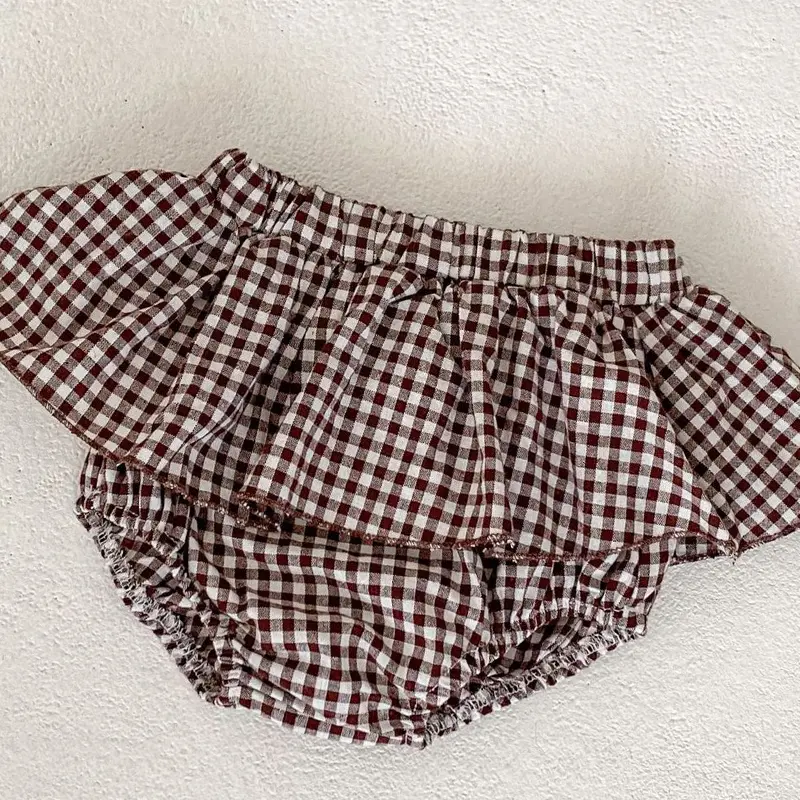 Autumn new baby clothing, 0-5 year old female baby, doll collar embroidered checkered top+skirt skirt wrapped pants 2-piece set
