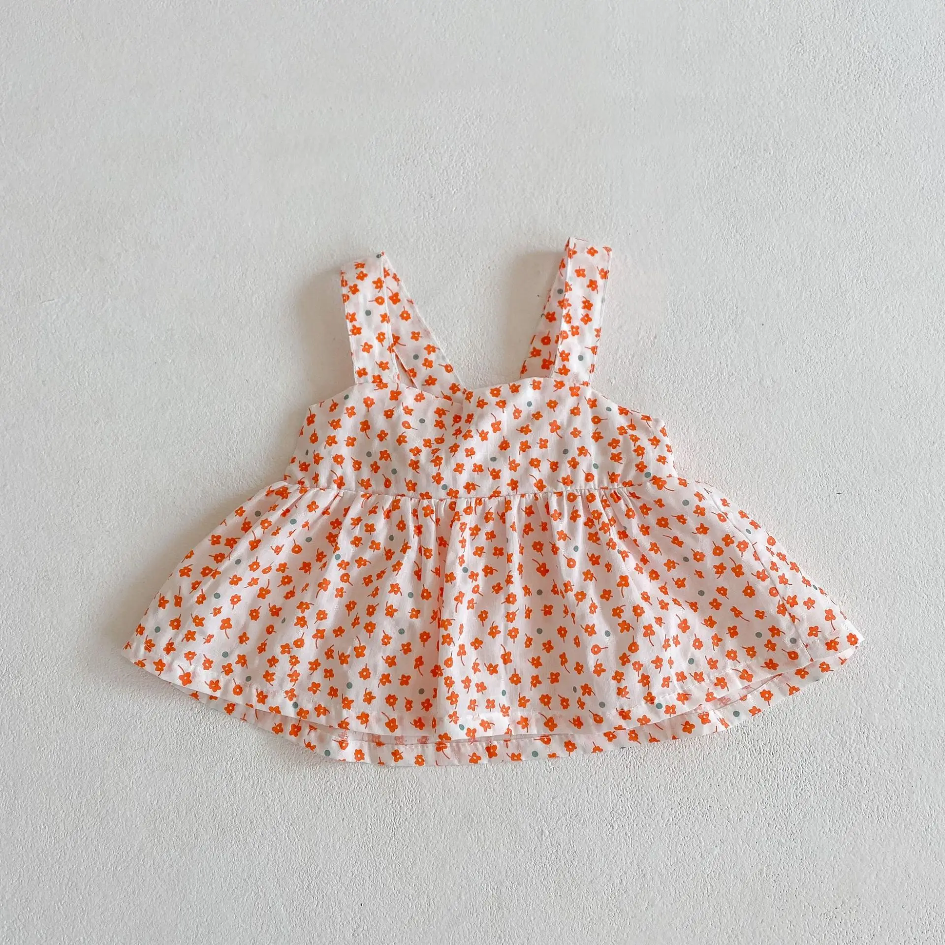 Instagram Summer New Sling Pullover Set Versatile Infant and Toddler Girl Baby Little Fragmented Flower Sling Top+Pants Set Two