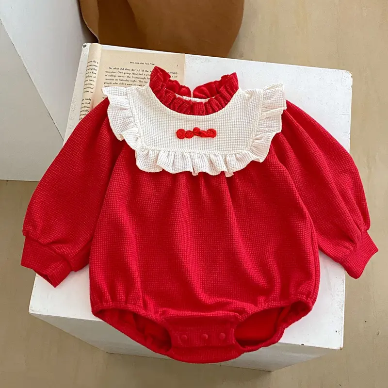 Spring new baby clothing, 0-2 year old girls, Waffle color patchwork jumpsuit jumpsuit