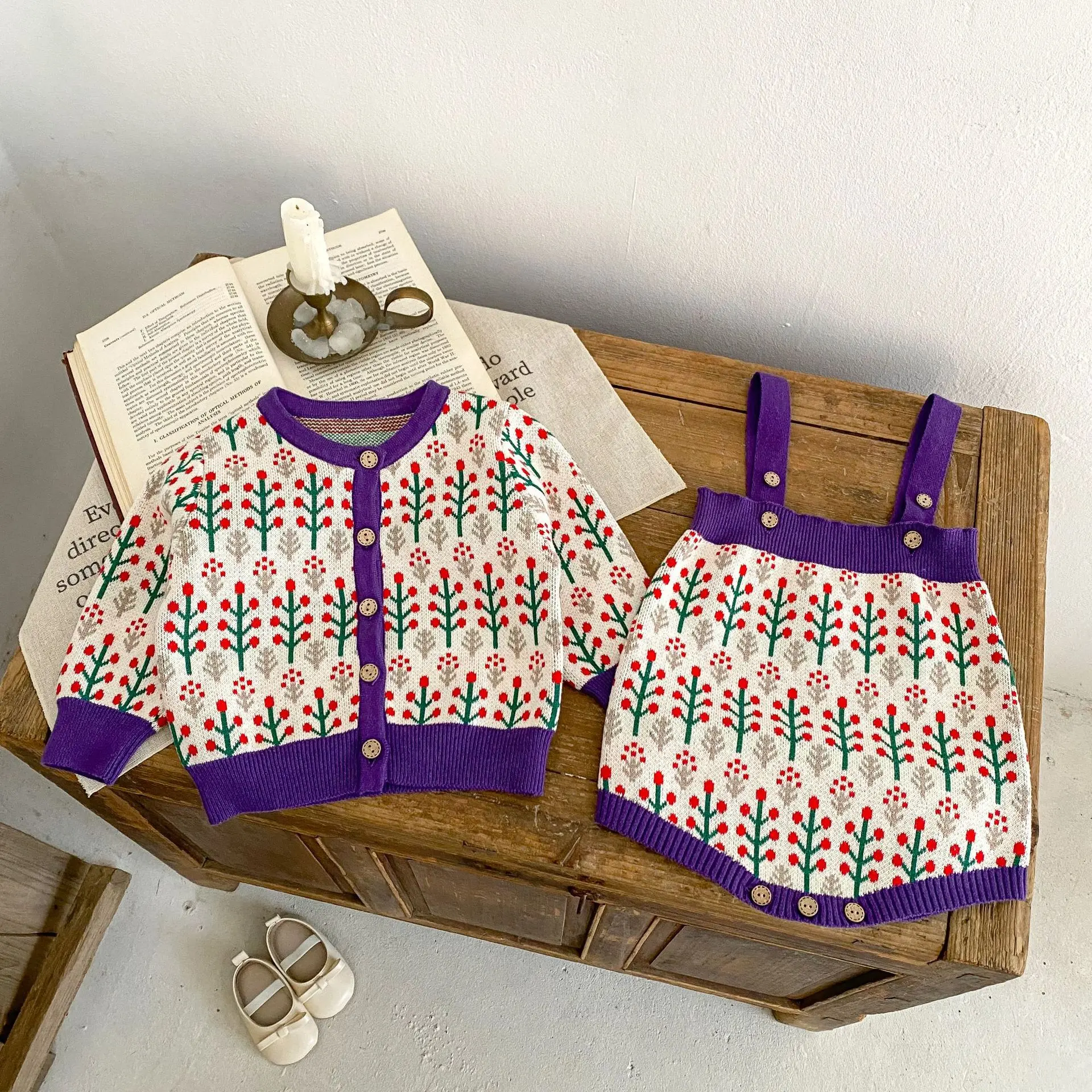 Spring and Autumn New Fashion Versatile Flower Sweater with Hanging Hoodie for Infants and Girls Personalized Trendy Style Red F