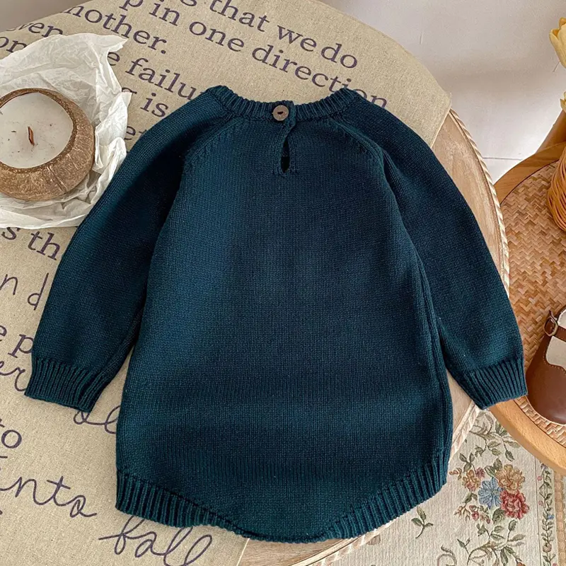 New autumn baby clothing, boys and girls aged 0-3, dark green embroidered long sleeved bun top, triangle jumpsuit, climbing suit