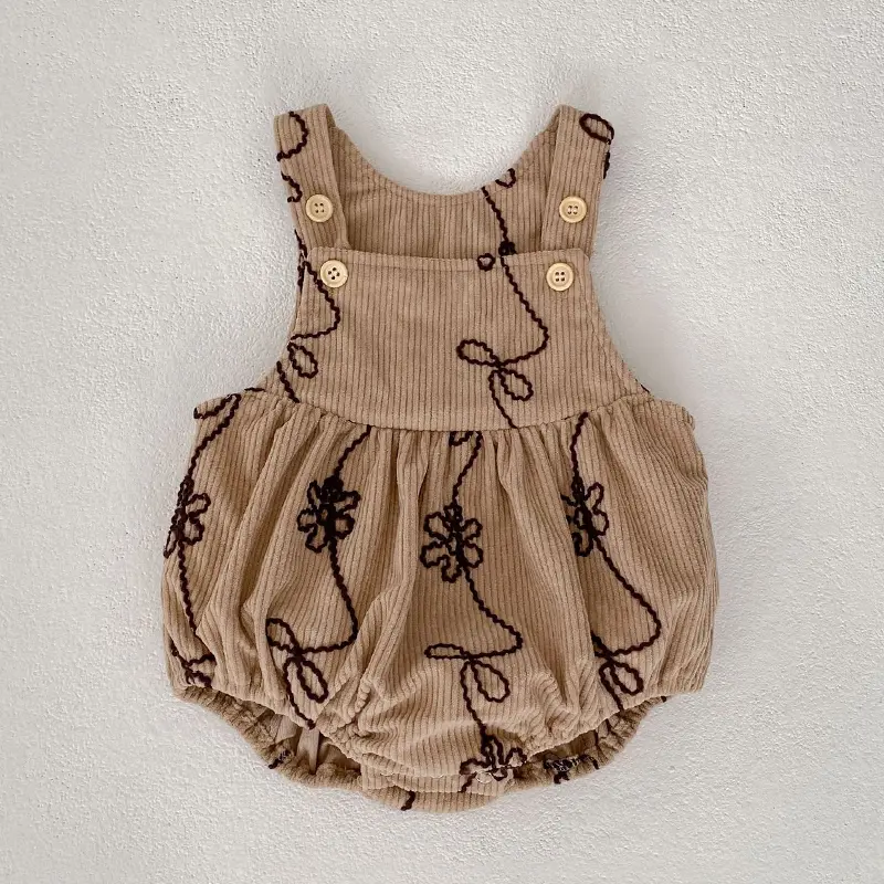 Spring new baby clothes for 0-3 years old, girl clothes, corduroy embroidered clothes, cute bib pants, triangular jumpsuit