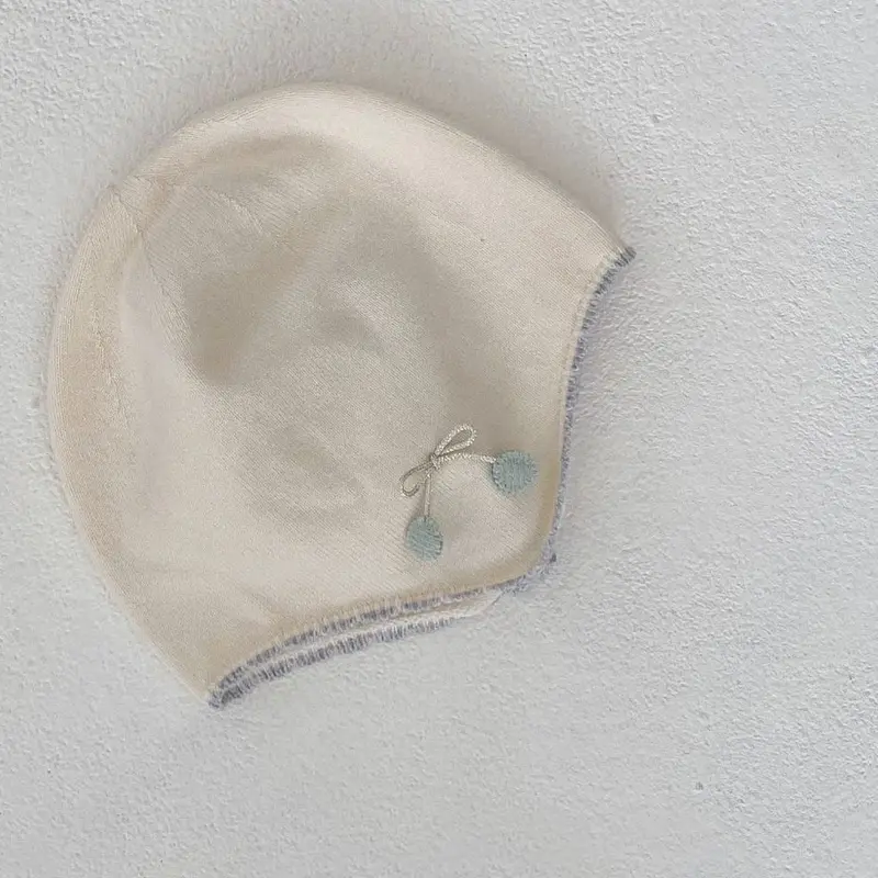 New autumn baby hat, female babies aged 0-2, contrasting edge knitted ear protection hat