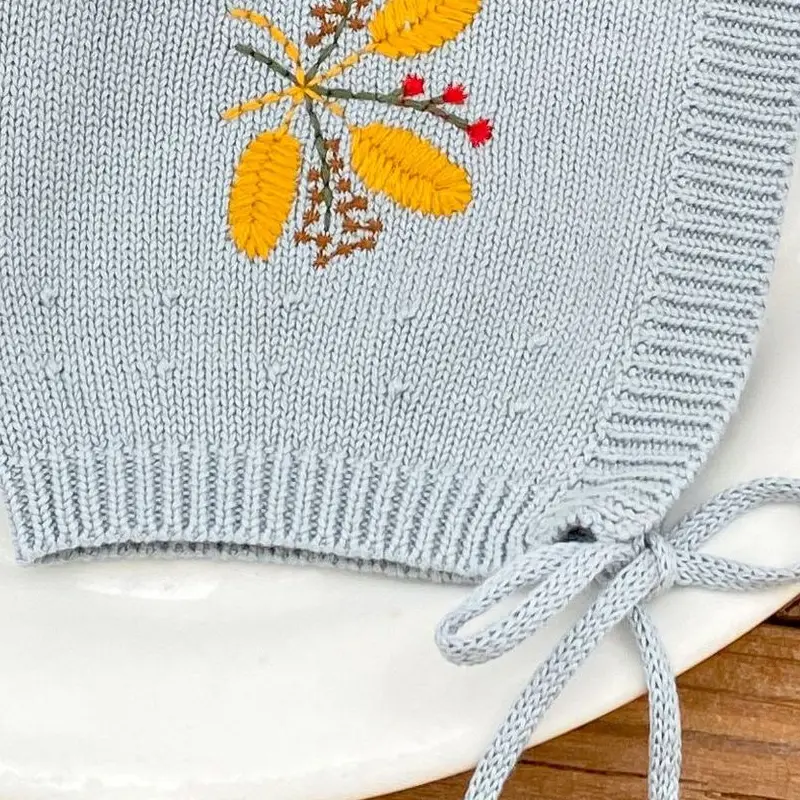 New autumn baby hat, girls aged 0-2, wheat ear embroidered knitted hat